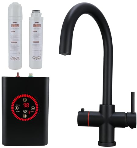 4-in-1 Boiling Water Tap Instant Hot Water Tap Boiling,Filtered Cold,Main Hot & Cold Kitchen Tap with Boiler and Filter WRAS Approved Matt Black