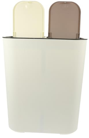 VICASKY Dual Compartment Trash Can with Lid Stylish Dry Wet Separation Waste Bin for Bathroom and Kitchen Practical Dust Bin for Home Organization Ivory White