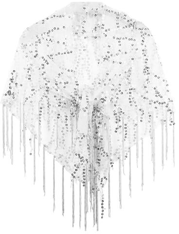 Generisch Stola Für Abendkleid 20er Jahre Gold Schal Damen 1920er Accessoires Outfit Showgirl Kostüm Schals & Tücher Silber Pailletten Bolero Schwarz Cape Elegant Wahrsagerin Und Wraps Goldenes Tuch