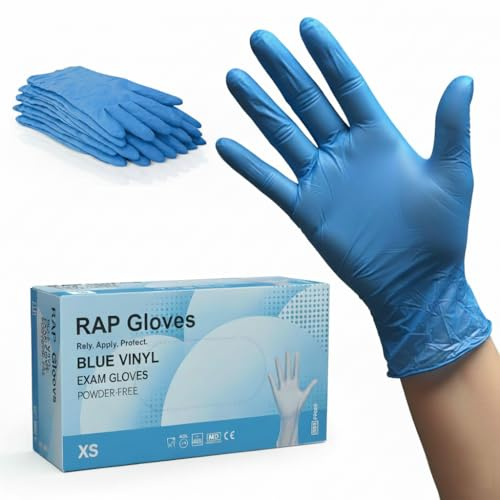 200 Blue Vinyl Disposable Gloves XS for Food Handling Cleaning Beauty | Powder free examination grade vinyl, latex free, ambidextrous, single use, suits catering, salons, care homes and assembly