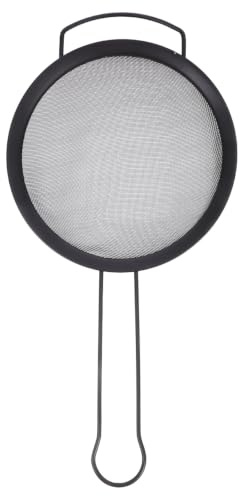 CALLARON Black Fine Mesh Strainer with Handle, 1 Pc Stainless Steel Sieve | Kitchen Strainer Non-Slip for Flour, Tea, Rice, Powder and Food, Fine Mesh Sieve for Cooking and Baking
