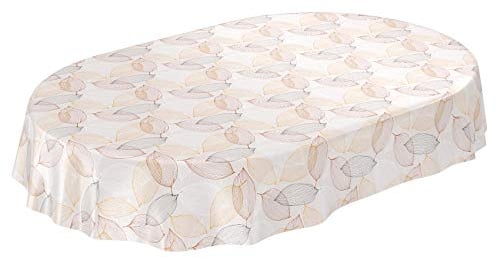ANRO Wachstuchtischdecke Wachstuch Wachstischdecke Tischdecke abwaschbar Abstrakt Stimmung Laub Beige Oval 140 x 180cm