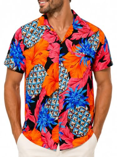 King Kameha Funky Hawaii-Hemd Herren Kurzarm Front-Tasche Stylish Tropisch Strand Urlaub Palmen Unisex