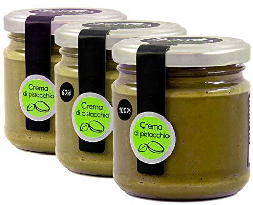 Tris di Creme Spalmabili Sciara al Pistacchio - Kit di creme spalmabili al pistacchio con percentuali di pistacchio al 35%, 60% o 100% - Per gustose colazioni o per farcire deliziosi dolci - 3 X 190g