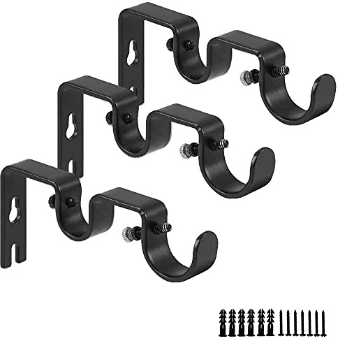 ANCLLO Soportes para barra de cortina resistentes, soportes dobles para barra de cortina, 1 pulgada y 5/8 pulgadas (juego de 3, negro)