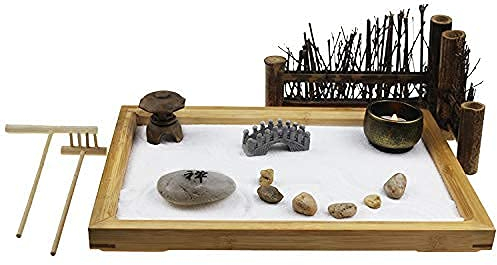 ZEN&TAO Japanese Zen Garden, 28x19x2.8cm Large Size Bamboo Tray, Office Desk Accessories, for Meditation and Gift Idea.