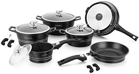 Royalty Line, Küchenutensilien-Set aus Aluminiumdruckguss, 14-teilig, Marmorbeschichtung, Farbe Schwarz