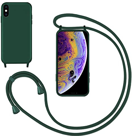 GoodcAcy Crossbody Lanyard Case for iPhone XS Max, Liquid Silicone Protective Phone Case with Strap Adjustable Neck Cord Necklace Soft Cover for iPhone XS Max, Green