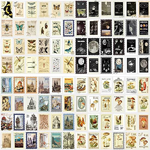 192 Stück Vintage Stempel Scrapbook Aufkleber Set YUTOU Insekt/Stadt/Planet/Pilz Retro Etikettenaufklebern Washi Aufkleber für Kalender Notizbuch Tagebuch Fotoalbum DIY Dekoration