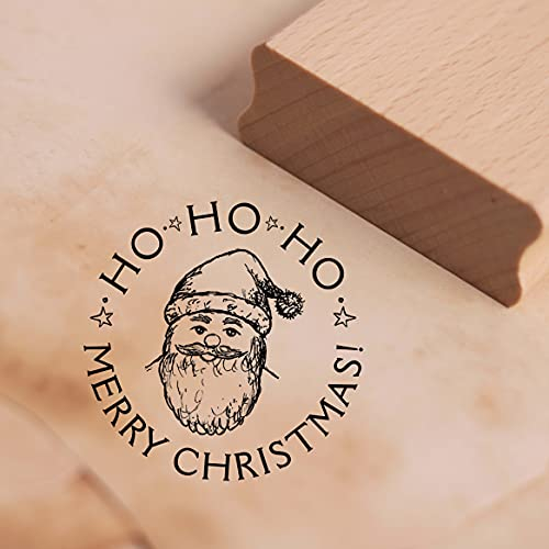 Dekolando Stempel Weihnachtsmann Ho ho ho Merry Christmas - Weihnachten Holzstempel Motivstempel Weihnachtsstempel - Abdruck 38 x 38 mm