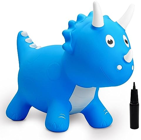 U&C Planet Hüpftier für Kinder, Dinosaurier Hüpfer mit Pumpe, aufblasbares Hüpfspielzeug, Dino Sprungpferd blau Weihnachten Geburtstag Geschenk für Kinder 1-6 Jahre alt Indoor und Outdoor