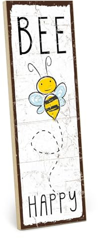 TypeStoff Holzschild mit Spruch – Wichtel – im Vintage-Look mit Zitat als Geschenk und Dekoration zum Thema Freude und Biene – HS-01159