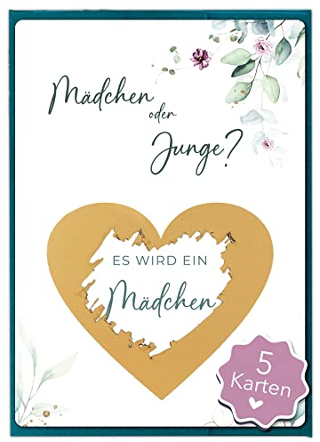 Joli Coon 5 Rubbelkarten Geschlecht verkünden - Es wird ein Mädchen mit Kuverts - Gender Reveal Party - Boy or Girl