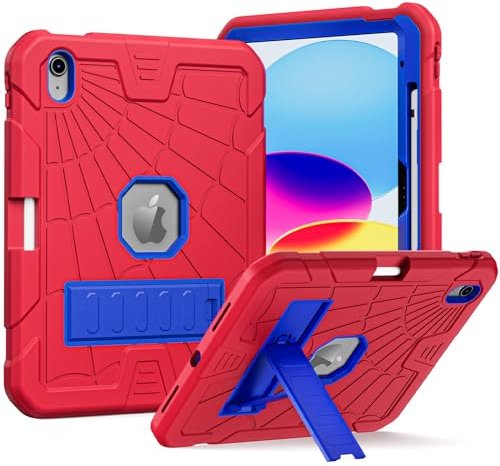 Herice iPad 10 generación de protección Infantil, iPad 10,9 Pulgadas 2022, con sacapuntas + Soportes, para iPad 10 generación de protección Pesada y Resistente contra caídas | Rojo + Azul