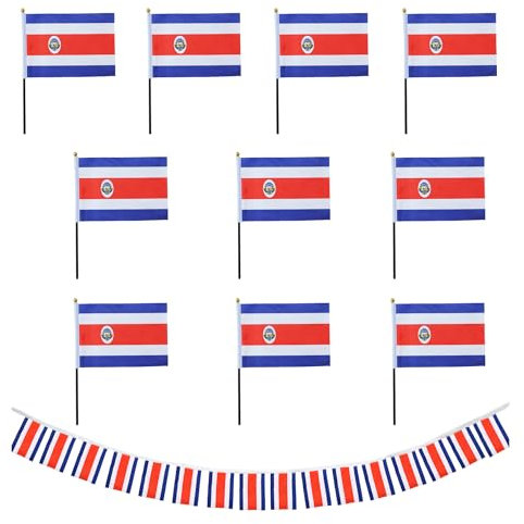 Sonia Originelli Fanset Fanartikel Fahnengirlande und 10 Minifahnen für die Hand oder den Tisch EM WM Fussball, Farbe: Costa Rica