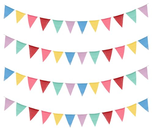 Wimpelkette Outdoor Wetterfest,4 Stück Wimpel Girlande, Wetterfest Stoff Draußen, Wimpelkette Geburtstag für Girlande Klassenzimmer Deko,Einschulung Party Hochzeit Festival(4 Stück 16M)