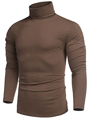 COOFANDY Men's Turtle Neck Tops Roll Neck Jumpers Slim Fit High Neck T Shirts Roll Neck Tops Turtleneck Sweaters Casual Smart Long Sleeve Jumpers Knitted Pullover Brown XXL