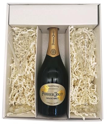 Weiße Geschenkbox - Champagner Perrier Jouët -1 Brut - 2 flutes CHEF & SOMMELIER