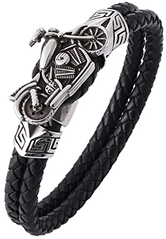 BISONBLUE Armbänder Herren Armband Geschenk Armreif Trend Kreatives Design Motorrad Armband Doppelt Schwarz Geflochtenes Lederarmband Für Männer Punk Rock Geschenk