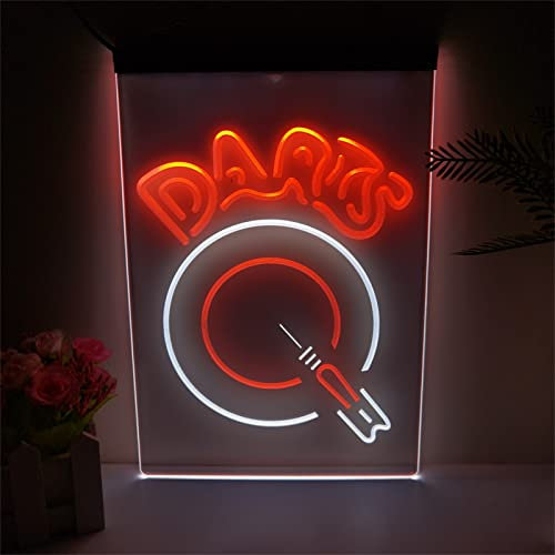 FINOTI Darts, Bar, Pub, Neon Sign Club Games LED Neon Sign with 2 Colour Displays Bar Pub Restaurant Club Entertainment Venue Ambience Decoration with Chain, K, 11.8 x 7.9 Inches