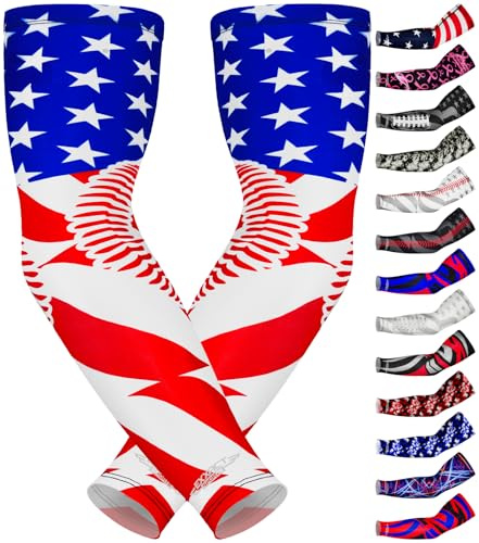 Exxact Sports Manchons de compression pour hommes et femmes, manches de bras de baseball jeunes et adultes pour football, basket-ball, Drapeau de baseball des États-Unis, S