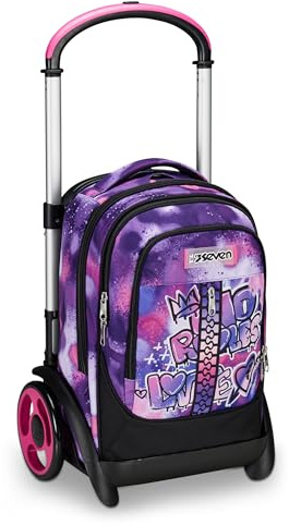 Seven Trolley Scuola Tyre Maxi Ruote, Viola Fucsia, Bubble Street, 3 in 1, Triplo Uso, Zaino Con Carrello Sganciabile e Crossover System, Zaino Scuola Viaggio, Bambina Ragazza