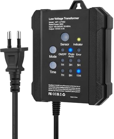 SMY 65W Transformateur LED Extérieur avec Minuterie et Capteur Photoélectrique, 220V AC à 12V DC Transfo LED Driver, Alimentation Basse Tension pour Spots Encastrés, Spots, Lumières de Chemin