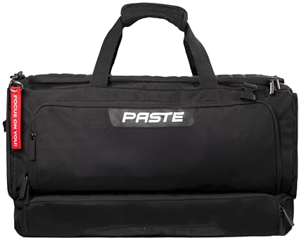 PASTE® - Personalisierte Sporttasche 63L mit Rucksackfunktion, Schuhfach & Nassfach Schwarz - Fußball-Tasche & Trainings-Tasche mit Kühlfunktion Damen & Herren groß - Gym Bag für Sport & Fitness