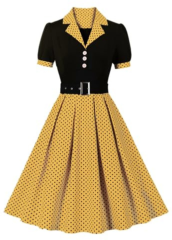 Robe Vintage Femme Année 40, Chic Et Élégant Chemise 1950s Plissé Swing Cérémonie Jupe A-Line Rose Cocktail Danse Retour Au Genou