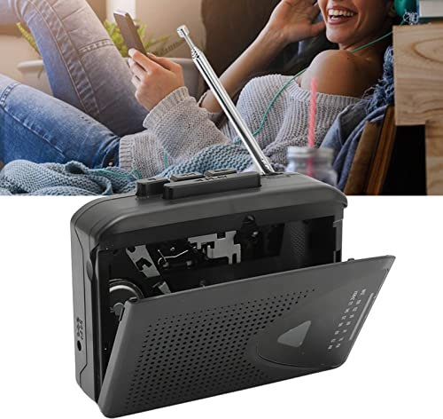 Cassette Player Retro Stereo 2 Charging Methods Portable Tape Player with Earphone Jack Battery Operated Clear Speaker for Indoor Outdoor Black