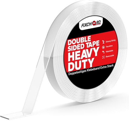 FIXCHORD Nastro Biadesivo Extra Forte, Nastro Acrilico Biadesivo Impermeabile Trasparente, Nastro Adesivo Rimovibile per Pareti/tappeti/Legno,3m*1cm*1mm