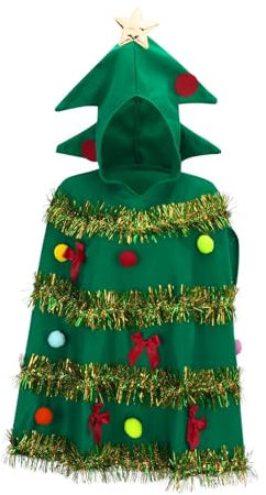 Generico Costume da albero di Natale da donna, con fiocco, con cappuccio, per feste e cosplay Gonna dell'albero di Natale con cappuccio di festa donne vestito Carnevale