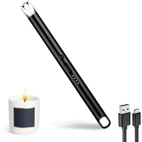 JIEYUCHU Accendino Elettrico, USB Accendino Ricaricabile con Serratura di Sicurezza, Antivento Senza Fiamma, Accendino Lungo per Candele, Campeggio, Stufe, Barbecue (Nero)