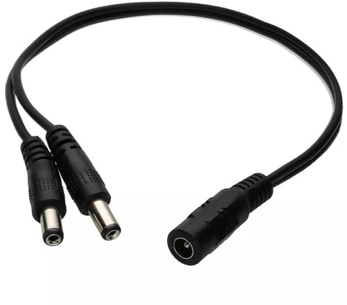 TECHZOCO Cable Divisor Corriente CC, Cable Splitter CC de 2 vías Macho, 18AWG, Longitud 15 cm, DC 5.5x2.1mm, Voltaje MAX 12V, Apto para cámaras de vigilancia CCTV, Router, DVR, Tira LED, más