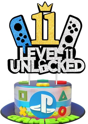 JSRHEEM Geburtstagskuchendeko für Gaming-Fans, Level 11 freigeschaltet, Glitzernde Spielkonsole, Cupcake-Topper für Jungen und Mädchen, Alter 11 Jahre (11 Jahre)