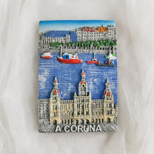 Imán para nevera de A Coruña España, recuerdo de viaje, decoración de nevera, colección artesanal 3D
