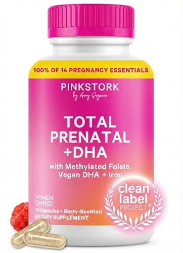 Pink Stork Total Prenatal + DHA, Vegan, No Fishy Burps, 60 Ct, Berry