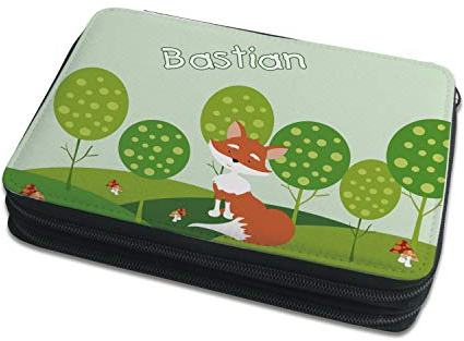 CreaDesign Kinder Federmäppchen mit (Wunsch) Namen, einzigartige Federtasche durch Personalisierung, Schulmäppchen - Motiv Fuchs