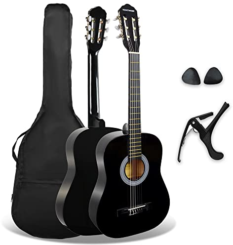 3rd Avenue Pack de guitarra clásica española de tamaño 3/4 para niños XF de 3rd Avenue, Guitarra acústica con cuerdas de nylon, funda de transporte, cejilla y púas, Negro