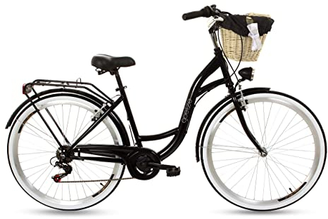 Goetze Mood Damenfahrrad Retro Vintage Holland Citybike, 28 Zoll Alu Räder, 7 Gang Schaltwerk, Tiefeinstieger, Korb mit Polsterung Gratis!