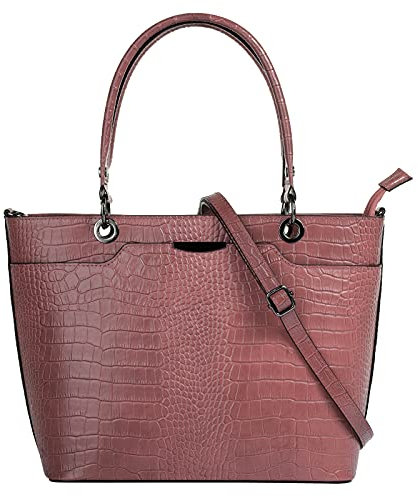 Cluty Handtasche Echt Leder Damen | Made in Italy, Smartphonefach, Damenhandtasche, Umhängetasche mit Krokoprägung, Ledertasche mit Reißverschluss | 021169