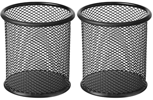 2pk Metal Mesh Pen Pot Pencil Holder for Desk Metal Office Mesh Desk Organizer Pen Holder Office Stationery - Desk Accessories & Storage Products, Black