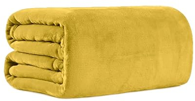 Bear & Panda Flanell-Fleece-Überwurfdecke, Größe G, groß, für Reisen, Sofa, Bett, superweich, flauschig, warm, Überwurf, Mikrofaser, Decke (Senf, 127 x 152 cm)