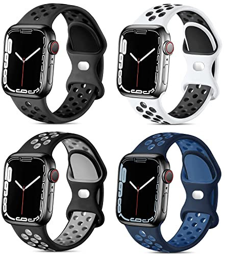 SIERVOS 4 Pack Sport Straps Compatible with Apple Watch Strap 38mm 40mm 41mm 42mm 44mm 45mm 49mm, Breathable Soft Silicone Replacement Watch Band Compatible with iWatch Ultra Series 9 8 7 6 5 4 3 2 SE