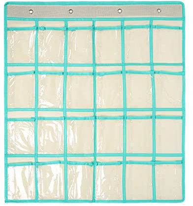 SAVORLIVING Organizer zum Aufhängen über der Tür, Handy, zum Aufhängen, Klassenzimmer, Diagramm, Wand, Tür, Schrank, zum Aufhängen, strapazierfähige Stoff-Aufbewahrungstasche (Beige, 24)
