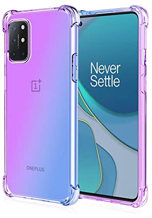 HONLEN Hülle für OnePlus 8T Case, 6.55 Inches Transparent Farbverlauf Design TPU Silicone Handyhülle, Verstärkung mit Vier Ecken Cover Blau Lila