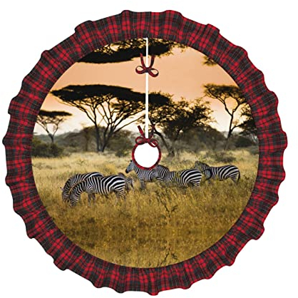 Afrika Grassland Zebra Neujahr Urlaub Weihnachtsbaum Rock Plaid Weihnachtsbaum Rock Durchmesser Größe: 76,2 cm / 91,4 cm / 122,9 cm
