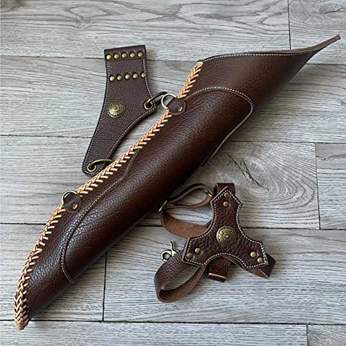 TOKILO Pfeil und Bogen im Freien, Geschnitzte Blume, Rückenköcher, traditionelles Köcherzubehör, Leder-Taillenköcher, Pfeil-Aufbewahrungsrucksack, Schießausrüstung(Color:B)