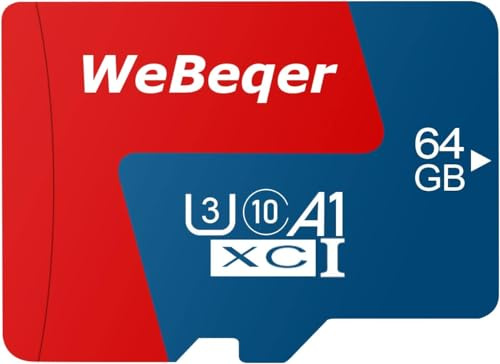 Carte Micro SD WeBeqer 64 Go pour Smartphones, caméras d'action, caméras embarquées, Carte mémoire, Classe 10, A1, U3