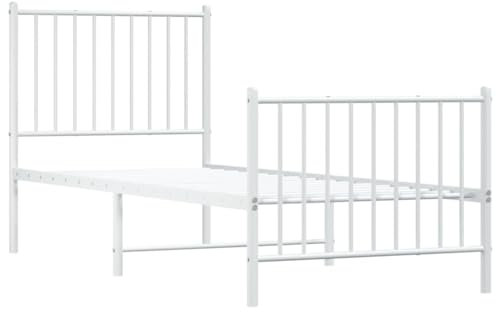 vidaXL Bettgestell, Bettrahmen mit Kopfteil Fußteil, Metallbett Bett mit Lattenrost, Einzelbett Gästebett Schlafzimmer, Metall Weiß 80x200cm